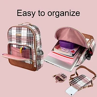 Madison & Dakota 3 Piece Multi-Pocket Backpack with Laptop Electronics Pocket, Removable Crossbody Cellphone Carrier and Removable AirPods Keychain Stash Pouch in Teal & Petal Pink Floral