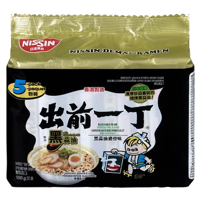 Nouilles instantanées Nissin Saveur de Sauce Huile Noire D'Ail et 500g, 100g x 5