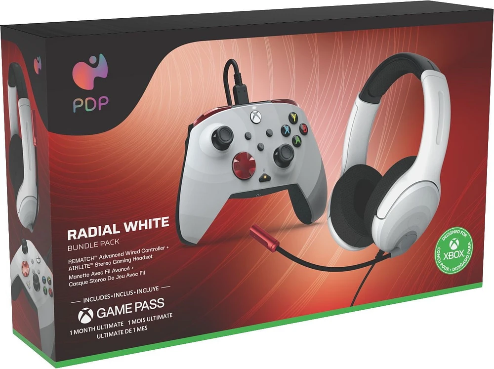 Radial White Bundle Pack: REMATCH Advanced Wired Controller & AIRLITE Wired Headset For Xbox Series X|S, Xbox One, & Windows 10/11 PC