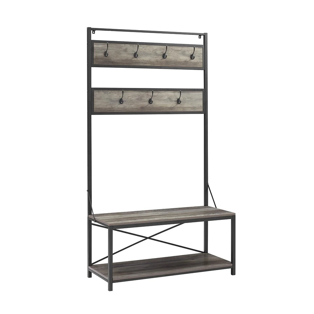 Manor Park Arbre d’entrée industriel en métal et bois de 182 cm (72 po) - Lavis Gris