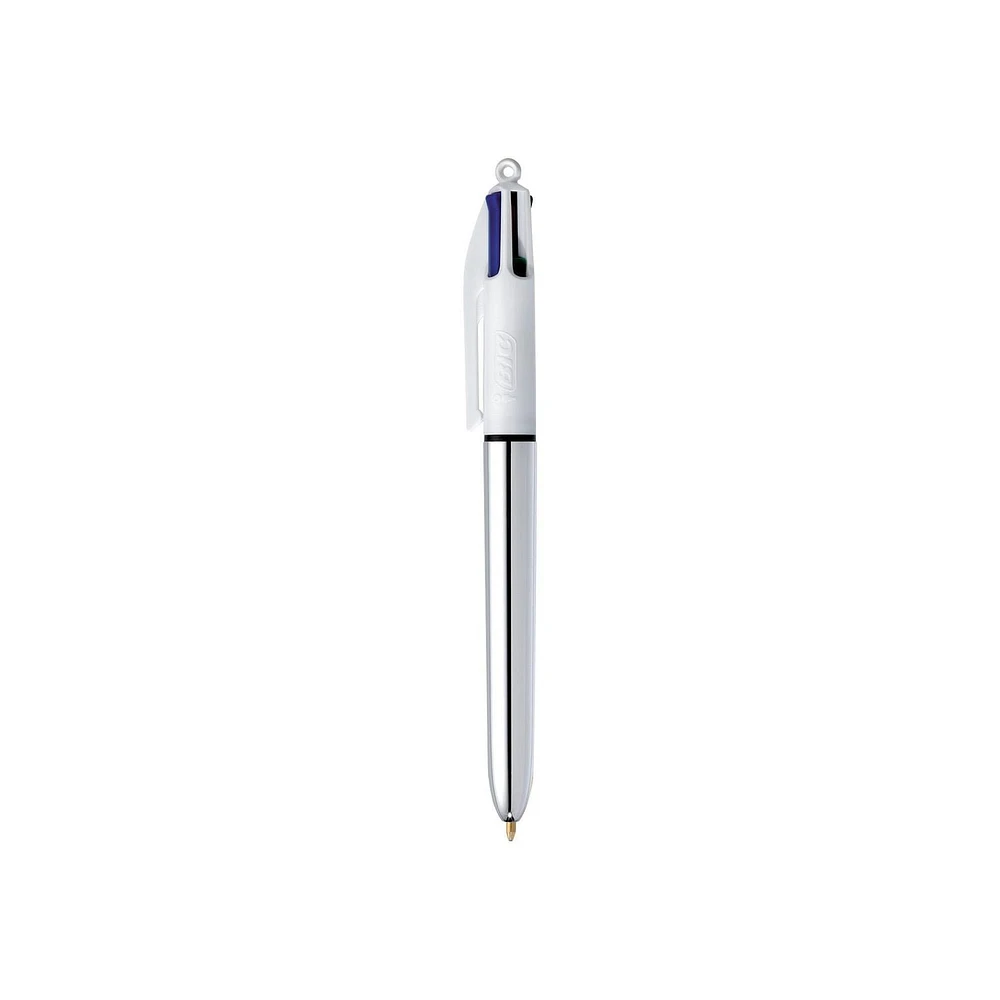 Stylos-billes métalliques rétractables BIC 4 couleurs Brillant, pointe moyenne (1,0 mm), paquet de 3, stylo-bille rétractable avec encre durable Paquet de 3