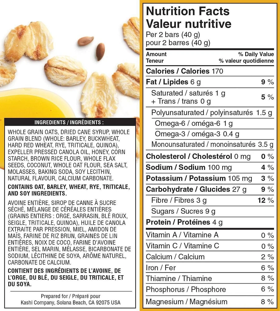 Barres de sept céréales quinoa miel avoine et lin Kashi de Kellogg's, 200g 10 barres 200 g, 10 barres