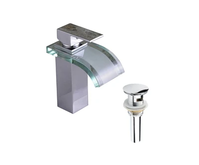 DROP Bath and Kitchen DR091472 Robinetterie pour lavabo de salle de bain de forme carrée en couleur chrome de la série Transparent - comprend une bonde avec trop-plein.