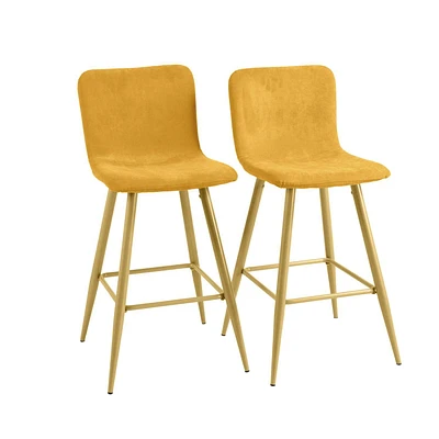 Homylin Ensemble de deux tabourets de bar modernes de hauteur de comptoir, 30", avec sièges rembourrés et dossiers, pieds dorés et repose-pieds, parfaits pour le bar à domicile et l'îlot de cuisine