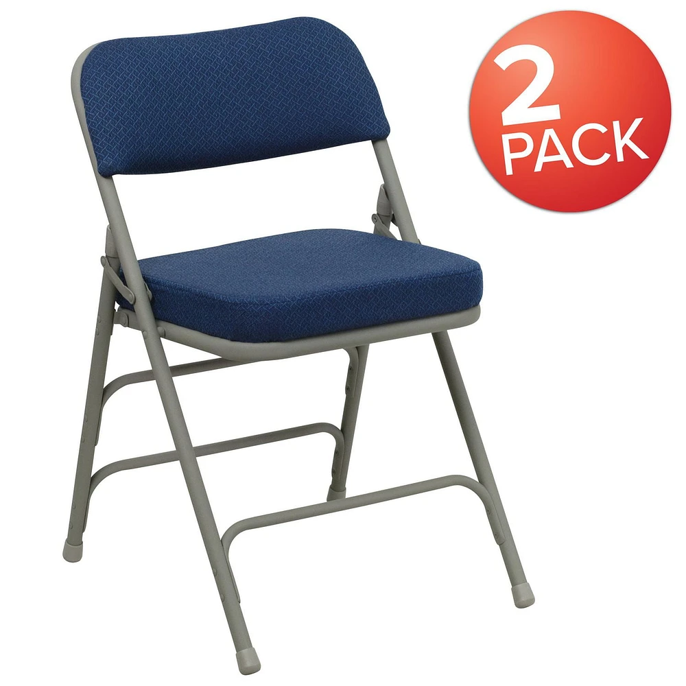 2 pièces Chaise pliante de la série HERCULES à triple entretoise et double charnière en métal et tissu marine