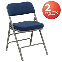 2 pièces Chaise pliante de la série HERCULES à triple entretoise et double charnière en métal et tissu marine