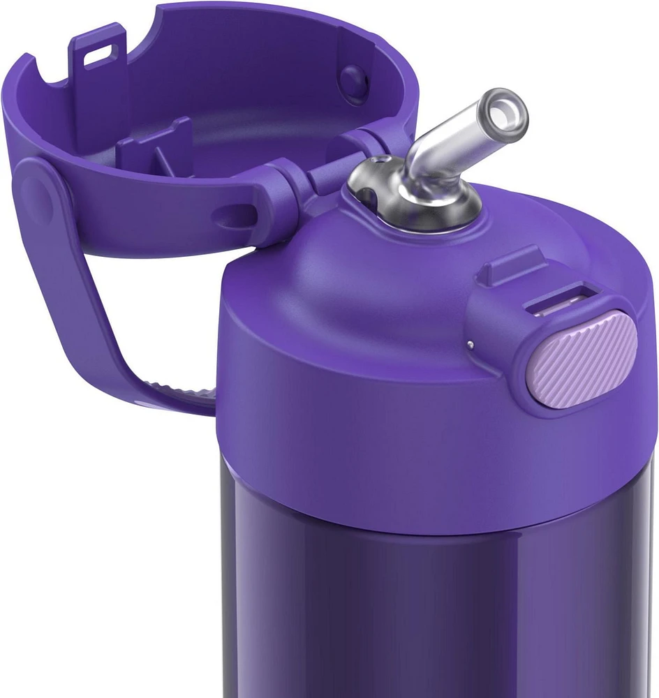 Thermos Kids Bouteille d'eau isotherme sous vide avec paille rabattable, 355 ml, Violette Violette, 12 Oz