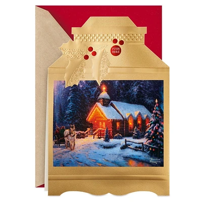 Carte musicale en relief de Noël avec lumières, Thomas Kinkade, Hallmark (Chapelle de Noël, joue « O Holy Night »)