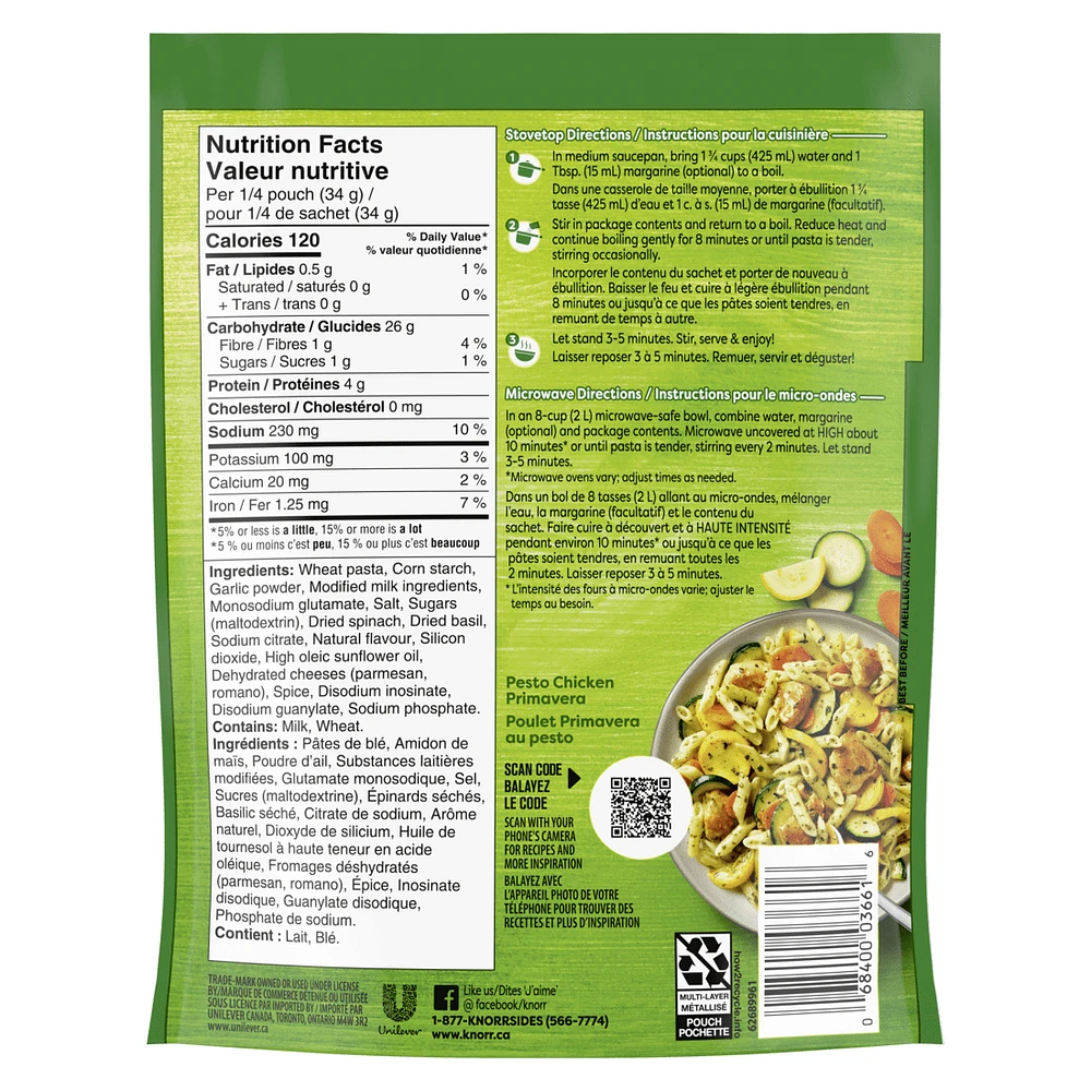 Knorr Sidekicks Parmesan Pesto Pasta, 135 g Side Dish