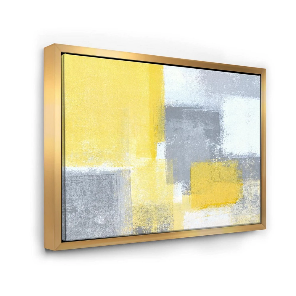 Designart Abstrait bleu gris et jaune XXI ART MURAL À CADRE FLOTTÉ