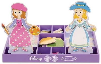 Melissa & Doug Disney Sofia la première et la poupée en bois avec habillage magnétique Ambre Princesse (jeu de simulation, pièces interchangeables, présentoirs, plus de 45 pièces)