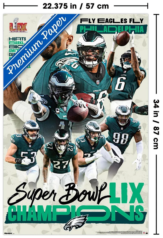 NFL Philadelphia Eagles - Super Bowl LIX Champions Wall Poster, 22.375" x 34" Framed