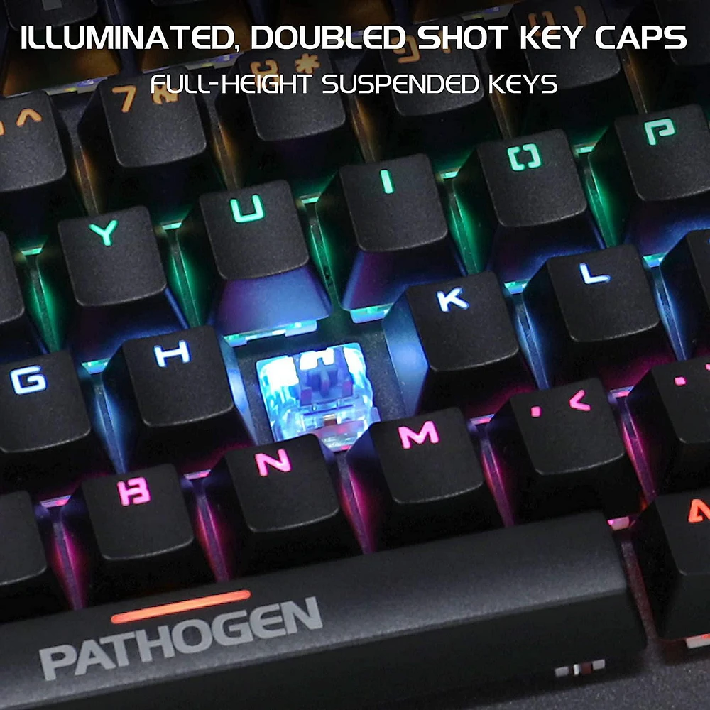 ENHANCE Pathogen 2 Blue Switch Mechanical Keyboard - Mechanical Gaming Keyboard with Fast 1ms Response Polling Rate, Integrated Wrist Rest, 26KRO & Anti-Ghosting, 7 LED Rainbow Lighting Effects