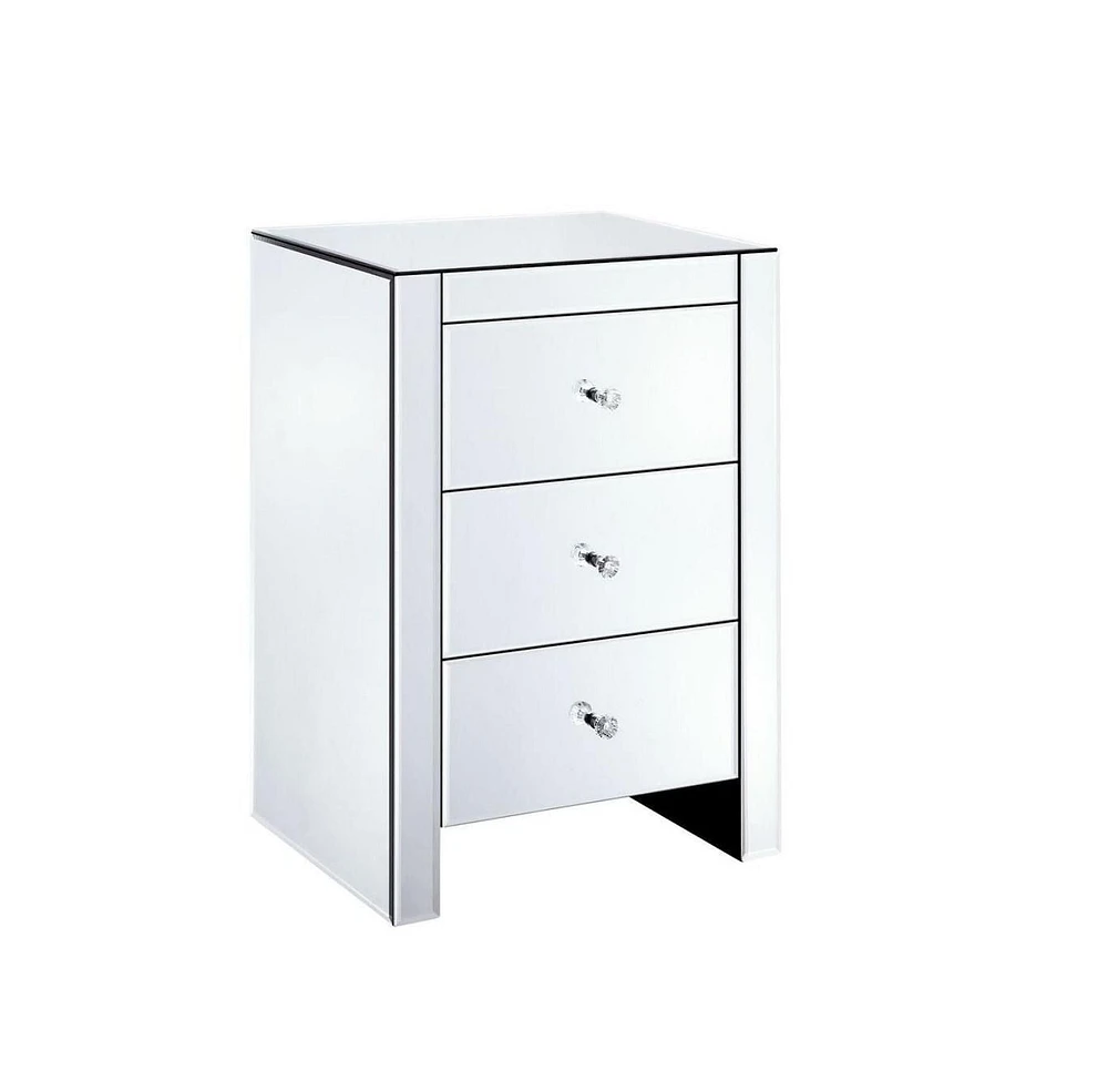 Nightstand, Nightstand, Mirrored Nightstand, Bedroom Nightstand, MDF Nightstand, Mirrored Bedside Table, Three Drawer Nightstand, Mirrored Nightstand with Clear Knobs