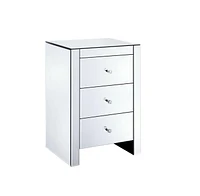 Nightstand, Nightstand, Mirrored Nightstand, Bedroom Nightstand, MDF Nightstand, Mirrored Bedside Table, Three Drawer Nightstand, Mirrored Nightstand with Clear Knobs