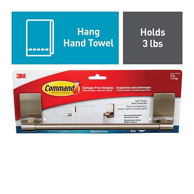 Porte-serviette à mains pour la salle de bain Command(MC), BATH41-SN-EF, nickel satiné, 1,4 kg (3 lb) BATH41-SN-EF, nickel satiné