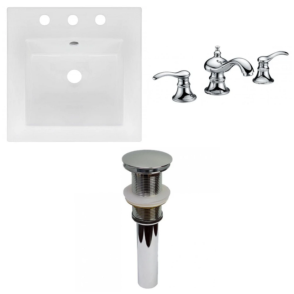 American Imaginations AI-32978 16,5 pouces WX 16,5 pouces Dessus en céramique D en couleur blanche pour 3H8-in. Robinet