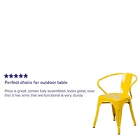 Commercial Grade 4 Pack Yellow Metal Indoor-Outdoor Chair with Arms