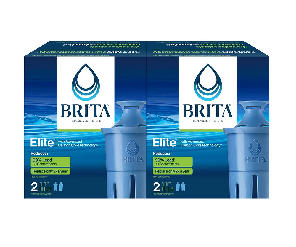 Filtre de rechange Brita Elite, réduit plus de 30 contaminants tout en conservant les minéraux sains, certifié par la WQA pour la réduction du plomb, des microplastiques, du chrome et du chlore, dure