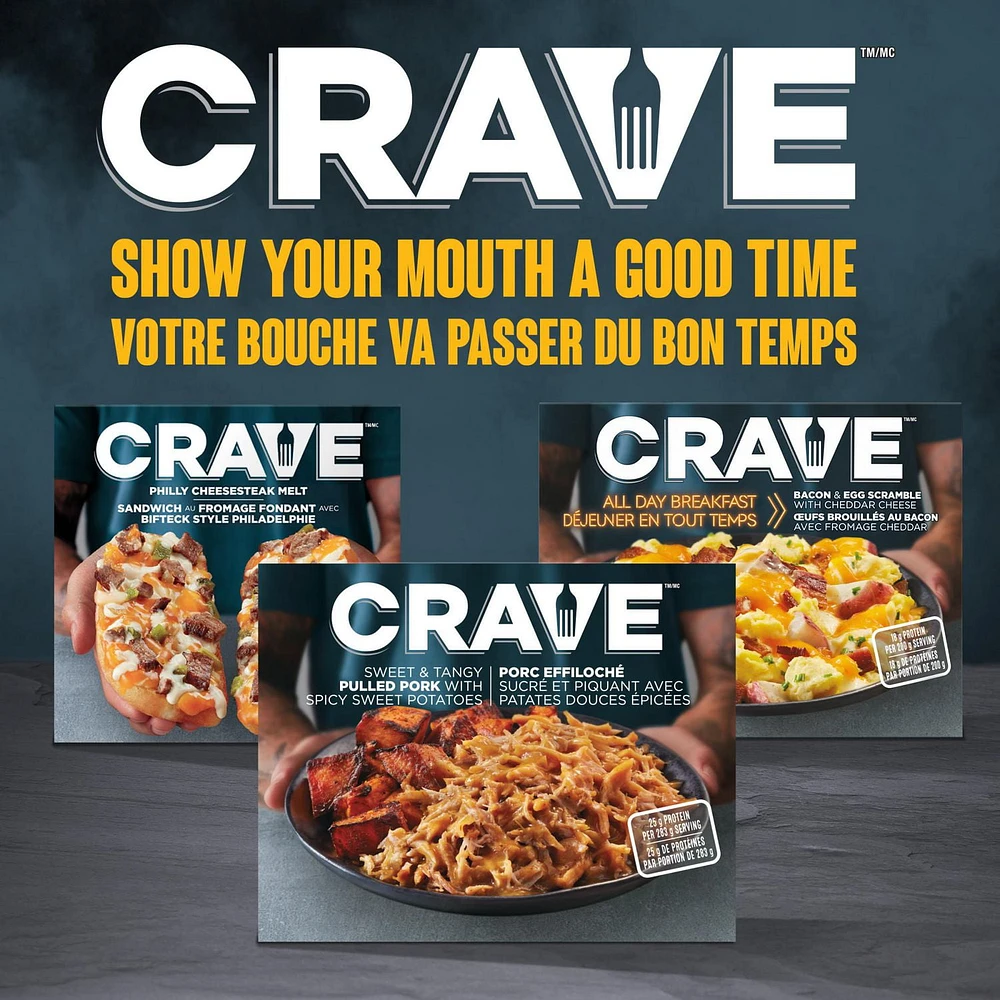 Porc effiloché sucré et piquant avec patates douces épicées surgelé Crave 283G