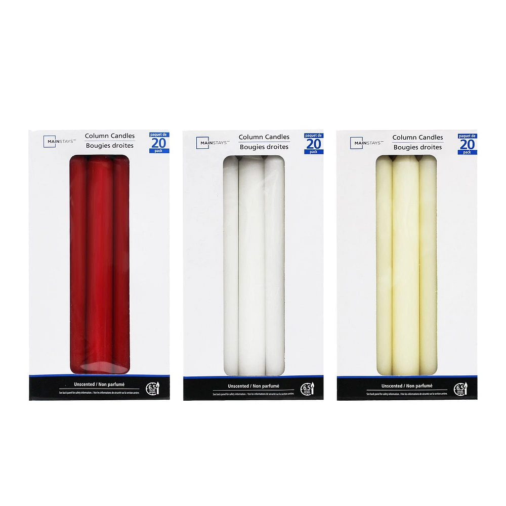 Mainstays 8" Bougies droites, non parfumé Paquet de 20