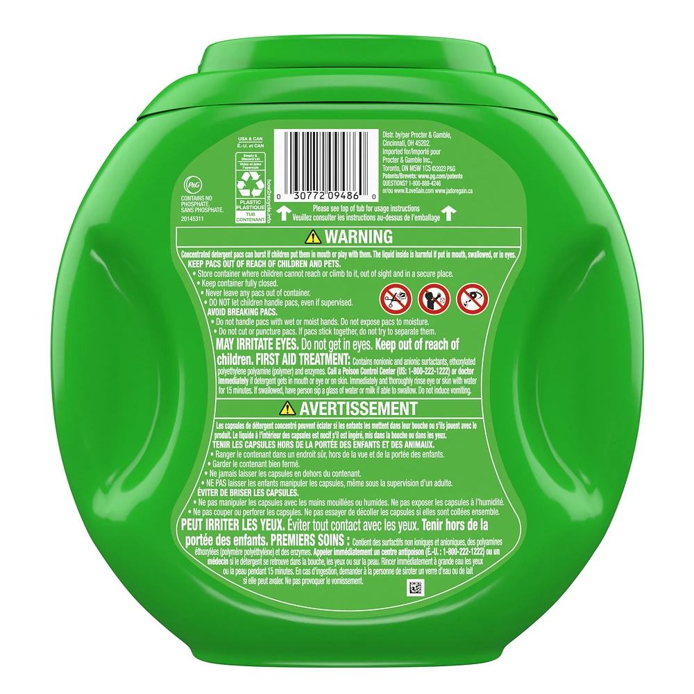 Capsules de détergent à lessive Gain Flings avec Odour Defense, capsules de détergent 3 en 1 avec Febreze et Oxi, parfum Explosion de fraîcheur, compatible avec les laveuses HE 76CT