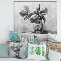 Designart Nature morte monochrome de fleurs dans un vase ART MURAL À CADRE FLOTTÉ