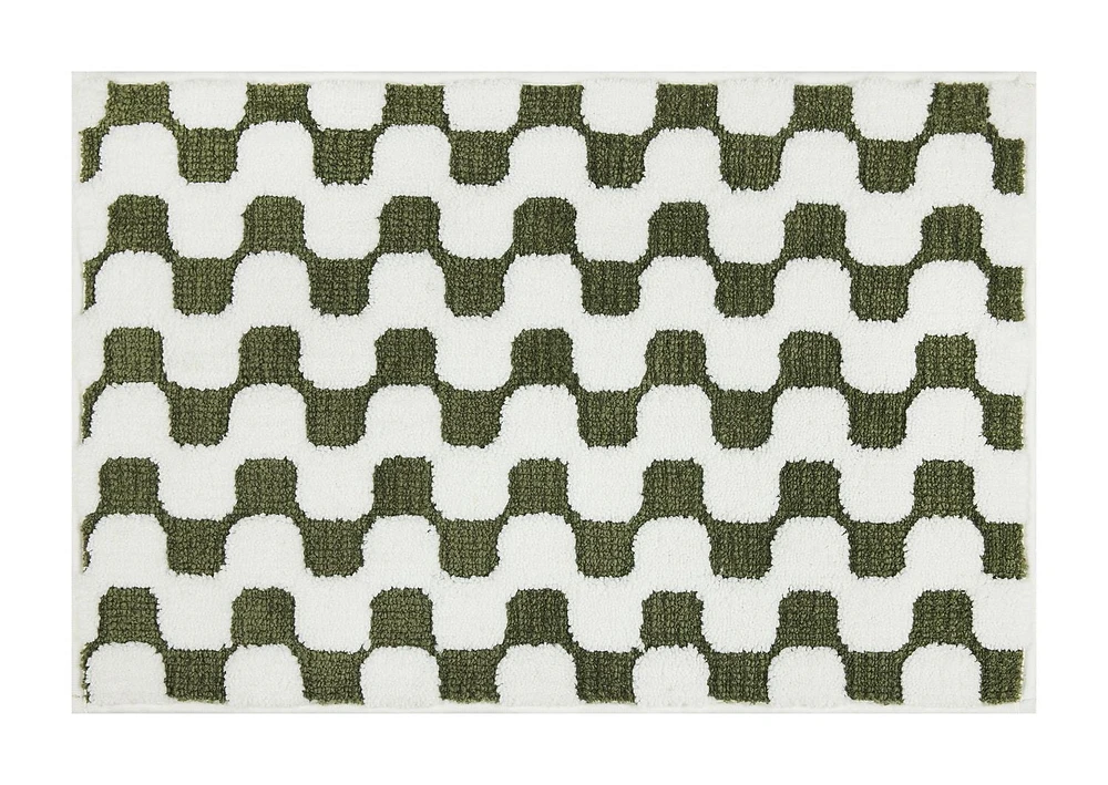 Tapis de bain en polyester Mainstays Waves, vert et blanc, 16" x 24"