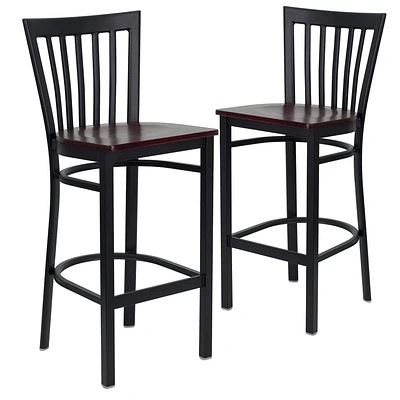 Lot de 2 pièces - Tabouret de bar de la série HERCULES en métal noir à dossier type de maison d'école