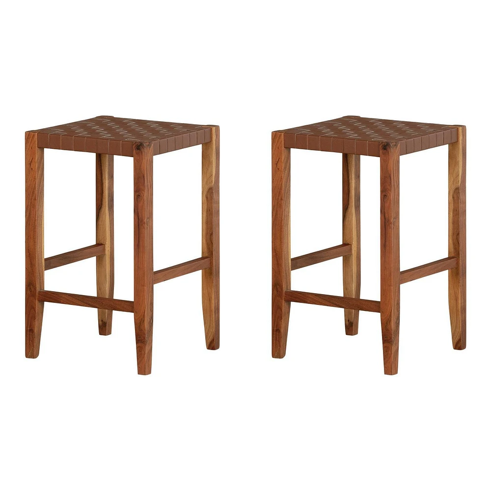 Lot de 2 tabourets en cuir tressé de la collection Balka South Shore