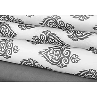 Safdie & Co. Sheet Set Microfiber 4PC D Damask Printed Solid Grey