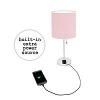 LimeLights White Stick Lamp with Charging Outlet and Fabric Shade 2 Pack Set