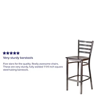 HERCULES Series Clear Coated Ladder Back Metal Restaurant Barstool - Walnut Wood Seat