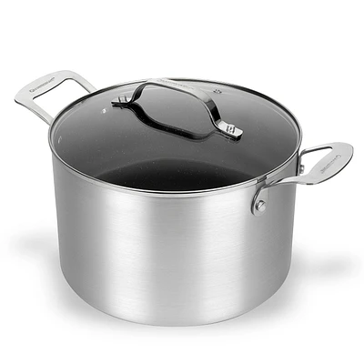 Granitestone 7 Quart Silver Nonstick Stock Pot with Lid Cookware, Oven & Dishwasher Safe