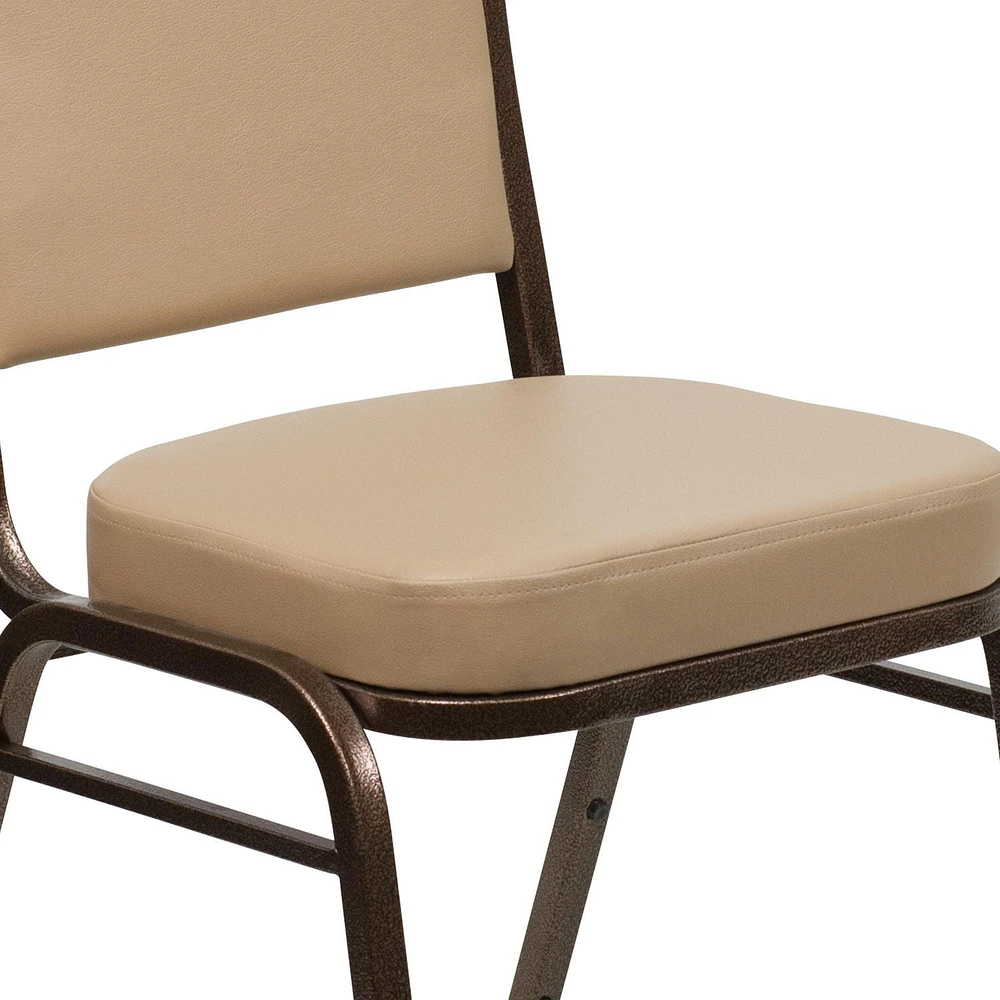4 Pk. HERCULES Series Crown Back Stacking Banquet Chair in Tan Vinyl - Copper Vein Frame