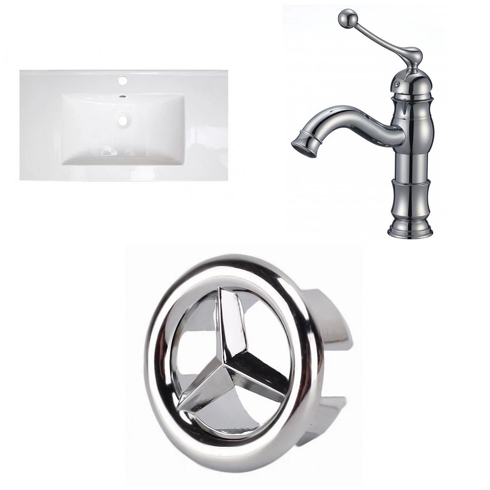 American Imaginations 47.5-in. W Floor Mount White Vanity Set For 1 Hole Drilling Bianca Carara Top Biscuit UM Sink AI-24107