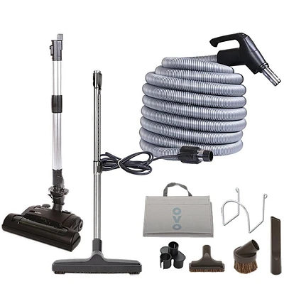OVO Central Vacuum Accessory Kit with 40 ft high-voltage Crushproof hose, ON/OFF switch at the handle,  6 Adjustable Heights Electric Carpet Beater and accessories included