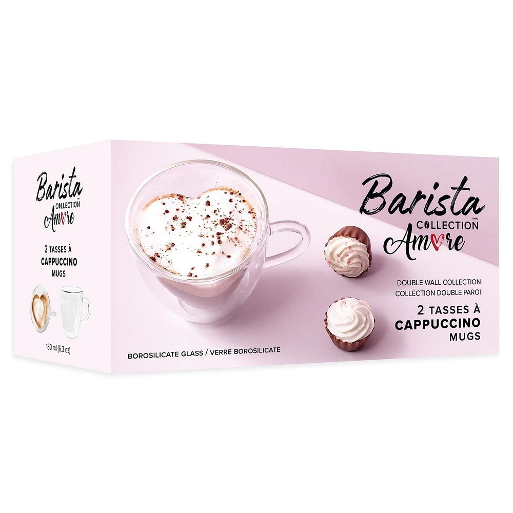 Safdie & Co. Verrerie de Luxe Ensemble de 2 Tasses en Verre à Double Paroi Barista Amore Café Cappuccino 180ml