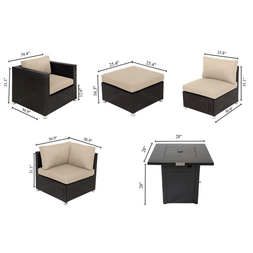Innesbrook Collection 7-Piece Aluminum Patio Conversation Set with Grey Cushions and Square Fire Table