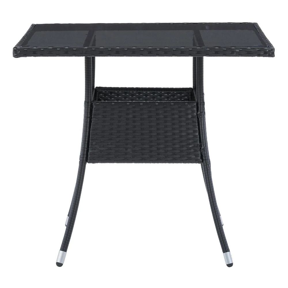 CorLiving Parksville Ensemble de salle à manger de patio 5 pièces en osier de résine noire et en acier avec table carrée à plateau en verre et 4 chaises avec coussins gris