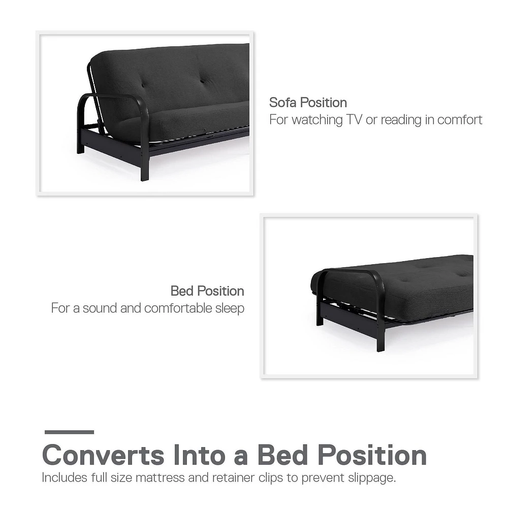 Cadre de futon à bras en métal noir de Mainstays avec couvre-matelas et fixations de 6 po