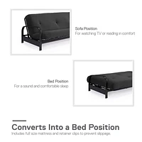 Cadre de futon à bras en métal noir de Mainstays avec couvre-matelas et fixations de 6 po