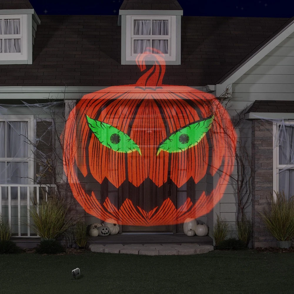 Lightshow Projection Plus-EyeScreams+Static-Creepy JOL avec yeux clignotants (Orange/Vert)