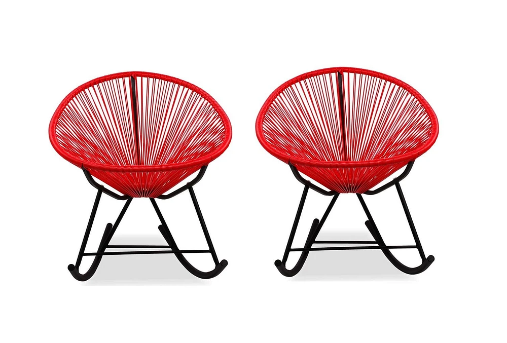 Chaise longue à bascule Costa en rouge, chaise longue en fil de fer, chaise longue en plastique, chaise longue de plage, chaise longue d'intérieur et d'extérieur, hamac tressé, rotin, chaise longue de