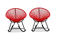 Chaise longue à bascule Costa en rouge, chaise longue en fil de fer, chaise longue en plastique, chaise longue de plage, chaise longue d'intérieur et d'extérieur, hamac tressé, rotin, chaise longue de