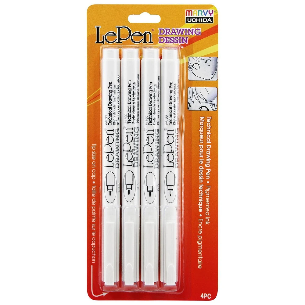 MARVY UCHIDA® LePen® TECHNICAL DRAWING PENS 4 PC SET BLACK, Pen