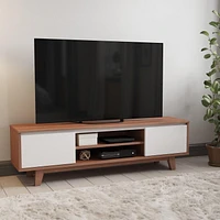 Fort Worth 63"L White and Brown Wood Grain Finish TV Stand with Open and Closed Storage