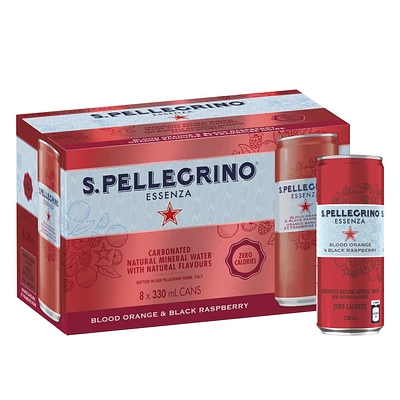 SAN PELLEGRINO ESSENZA Sparkling Blood Orange & Black Raspberry, 8 x 330mL Cans