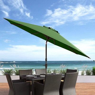 CorLiving 10 Ft Wind Resistant Tilting Round Market Patio Umbrella with Crank and Aluminum and Steel Frame