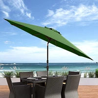 Parasol de marché rond inclinable résistant au vent de 10 pieds CorLiving avec manivelle et cadre en aluminium et en acier